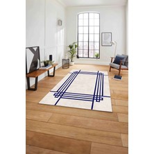 Napoli Home Çerçeveli Geometrik Motifli Yıkanabilir Kaymaz Yolluk Mutfak Salon Halısı, Çerçeveli-67-Lacivert,