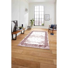 Napoli Home Çerçeveli Dijital Baskılı Yıkanabilir Kaymaz Yolluk Mutfak Salon Halısı, Çerçeveli-70-Bordo,