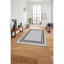Napoli Home Çerçeveli Kenar Çizgi Desenli Yıkanabilir Kaymaz Yolluk Mutfak Salon Halısı, Çerçeveli-56-Gri,