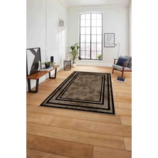 Napoli Home Çerçeveli Sade Düz Desenli Yıkanabilir Kaymaz Yolluk Mutfak Salon Halısı, Çerçeveli-59-Kahve,
