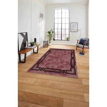 Napoli Home Çerçeveli Kenar Halka Modelli Yıkanabilir Kaymaz Yolluk Mutfak Salon Halısı, Çerçeveli-66-Bordo,