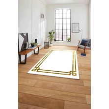 Napoli Home Çerçeveli Geçişli Çizgi Detaylı Yıkanabilir Kaymaz Yolluk Mutfak Salon Halısı, Çerçeveli-54-Gold,