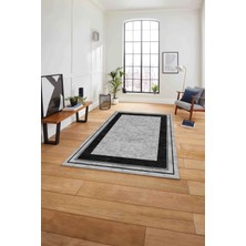 Napoli Home Baskılı Çerçeveli Düz Model Yıkanabilir Kaymaz Yolluk Mutfak Salon Halısı, Çerçeveli-60-Gri,