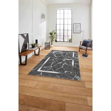 Napoli Home Çerçeveli Mermer Deseneli Yıkanabilir Kaymaz Yolluk Mutfak Salon Halısı, Çerçeveli-64-Gri,
