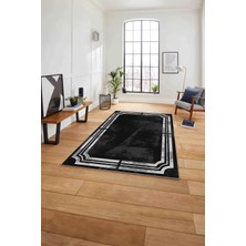 Napoli Home Çerçeveli Dekoratif Baskılı Yıkanabilir Kaymaz Yolluk Mutfak Salon Halısı, Çerçeveli-68-Siyah,