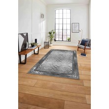 Napoli Home Çerçeveli Üçgen Detaylı Desen Yıkanabilir Kaymaz Yolluk Mutfak Salon Halısı, Çerçeveli-75-Gri,