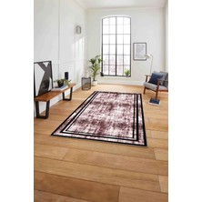 Napoli Home Çerçeveli Sade Modern Baskılı Yıkanabilir Kaymaz Yolluk Mutfak Salon Halısı, Çerçeveli-80-Bordo,