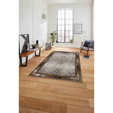 Napoli Home Çerçeveli Üçgen Detaylı Desen Yıkanabilir Kaymaz Yolluk Mutfak Salon Halısı, Çerçeveli-75-Kahve,