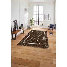 Napoli Home Çerçeveli Mermer Deseneli Yıkanabilir Kaymaz Yolluk Mutfak Salon Halısı, Çerçeveli-64-Kahve,