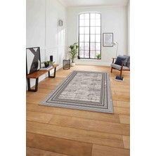 Napoli Home Çerçeveli Kenar Geometrik Model Yıkanabilir Kaymaz Yolluk Mutfak Salon Halısı, Çerçeveli-72-Vizon,