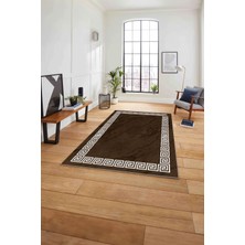 Napoli Home Çerçeveli Vektörel Çizgili Yıkanabilir Kaymaz Yolluk Mutfak Salon Halısı, Çerçeveli-94-Kahve,