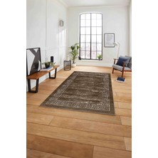 Napoli Home Çerçeveli Klasik Modern Yıkanabilir Kaymaz Yolluk Mutfak Salon Halısı, Çerçeveli-96-Kahve,