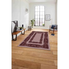 Napoli Home Çerçeveli Çiçek Motifli Yıkanabilir Kaymaz Yolluk Mutfak Salon Halısı, Çerçeveli-85-Bordo,