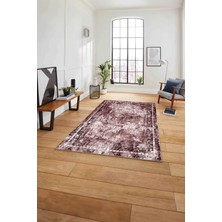 Napoli Home Çerçeveli Dekoratif Baskılı Yıkanabilir Kaymaz Yolluk Mutfak Salon Halısı, Çerçeveli-89-Bordo,