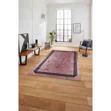 Napoli Home Çerçeveli Sade Mermer Desenli Yıkanabilir Kaymaz Yolluk Mutfak Salon Halısı, Çerçeveli-105-Bordo,