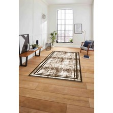 Napoli Home Çerçeveli Sade Modern Baskılı Yıkanabilir Kaymaz Yolluk Mutfak Salon Halısı, Çerçeveli-80-Kahve,