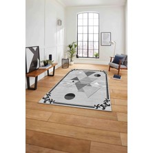 Napoli Home Çerçeveli Üçgen Desenli Yıkanabilir Kaymaz Yolluk Mutfak Salon Halısı, Çerçeveli-84-Gri,