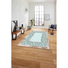 Napoli Home Çerçeveli Desen Motifli Yıkanabilir Kaymaz Yolluk Mutfak Salon Halısı, Çerçeveli-86-Turkuaz,