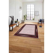 Napoli Home Çerçeveli Modern Çizgi Desenli Yıkanabilir Kaymaz Yolluk Mutfak Salon Halısı, Çerçeveli-120-Bordo,