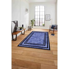 Napoli Home Çerçeveli Sade Düz Desenli Yıkanabilir Kaymaz Yolluk Mutfak Salon Halısı, Çerçeveli-59-Mavi,