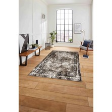 Napoli Home Çerçeveli Dekoratif Baskılı Yıkanabilir Kaymaz Yolluk Mutfak Salon Halısı, Çerçeveli-89-Kahve,
