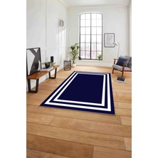 Napoli Home Çerçeveli Kenar Çizgi Motifli Yıkanabilir Kaymaz Yolluk Mutfak Salon Halısı, Çerçeveli-52-Lacivert,