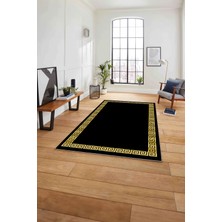 Napoli Home Çerçeveli Sade Vektörel Model Yıkanabilir Kaymaz Yolluk Mutfak Salon Halısı, Çerçeveli-98-Gold,