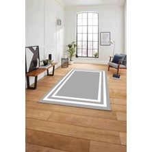 Napoli Home Çerçeveli Kenar Çizgi Motifli Yıkanabilir Kaymaz Yolluk Mutfak Salon Halısı, Çerçeveli-52-Gri,