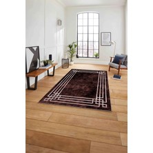 Napoli Home Çerçeveli Zigzag Köşe Detaylı Yıkanabilir Kaymaz Yolluk Mutfak Salon Halısı, Çerçeveli-58-Bordo,