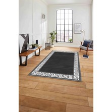 Napoli Home Çerçeveli Çizgi Detaylı Modern Yıkanabilir Kaymaz Yolluk Mutfak Salon Halısı,Çerçeveli-101-Antrasit,