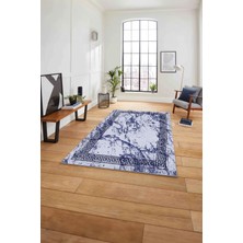 Napoli Home Çerçeveli Modern Mermer Desen Yıkanabilir Kaymaz Yolluk Mutfak Salon Halısı, Çerçeveli-114-Lacivert,