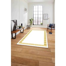 Napoli Home Çerçeveli Sade Vektörel Model Yıkanabilir Kaymaz Yolluk Mutfak Salon Halısı, Çerçeveli-98-Sarı,
