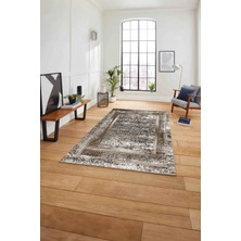Napoli Home Çerçeveli Modern Sade Baskılı Yıkanabilir Kaymaz Yolluk Mutfak Salon Halısı, Çerçeveli-119-Kahve,