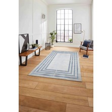 Napoli Home Çerçeveli Dikdörtgen Çizgili Yıkanabilir Kaymaz Yolluk Mutfak Salon Halısı, Çerçeveli-103-Mavi,