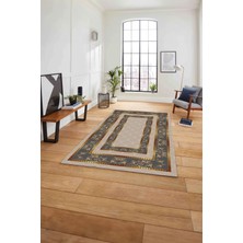Napoli Home Çerçeveli Çiçek Motifli Yıkanabilir Kaymaz Yolluk Mutfak Salon Halısı, Çerçeveli-85-Gold,