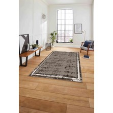 Napoli Home Baskılı Çerçeveli Zigzag Modelli Yıkanabilir Kaymaz Yolluk Mutfak Salon Halısı, Çerçeveli-73-Kahve,