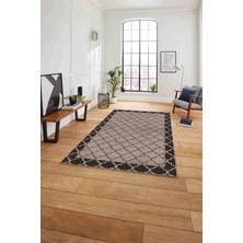 Napoli Home Çerçeveli Kupa Modelli Yıkanabilir Kaymaz Yolluk Mutfak Salon Halısı, Çerçeveli-74-Vizon,