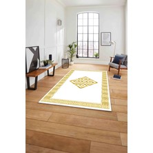 Napoli Home Çerçeveli Vektörel Desenli Yıkanabilir Kaymaz Yolluk Mutfak Salon Halısı, Çerçeveli-82-Gold,