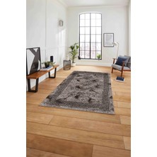 Napoli Home Çerçeveli Gül Detaylı Yıkanabilir Kaymaz Yolluk Mutfak Salon Halısı, Çerçeveli-108-Vizon,