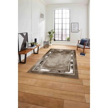 Napoli Home Çerçeveli Modern Dijital Baskılı Yıkanabilir Kaymaz Yolluk Mutfak Salon Halısı, Çerçeveli-117-Kahve,