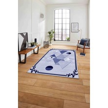 Napoli Home Çerçeveli Üçgen Desenli Yıkanabilir Kaymaz Yolluk Mutfak Salon Halısı, Çerçeveli-84-Lacivert,