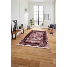 Napoli Home Çerçeveli Otantik Desen Detaylı Yıkanabilir Kaymaz Yolluk Mutfak Salon Halısı, Çerçeveli-115-Bordo,