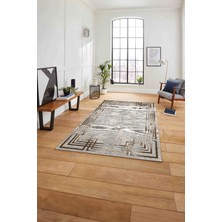 Napoli Home Çerçeveli Çizgi Detaylı Baskılı Yıkanabilir Kaymaz Yolluk Mutfak Salon Halısı, Çerçeveli-87-Kahve,