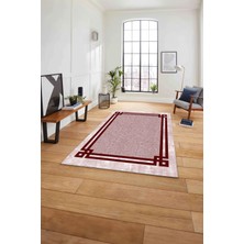 Napoli Home Çerçeveli Kenar Çizgili Model Yıkanabilir Kaymaz Yolluk Mutfak Salon Halısı, Çerçeveli-55-Kırmızı,