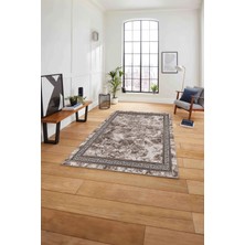 Napoli Home Çerçeveli Mermer Desen Baskılı Yıkanabilir Kaymaz Yolluk Mutfak Salon Halısı, Çerçeveli-100-Vizon,