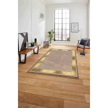 Napoli Home Çerçeveli Vektörel Mermer Desenli Yıkanabilir Kaymaz Yolluk Mutfak Salon Halısı, Çerçeveli-95-Gold,