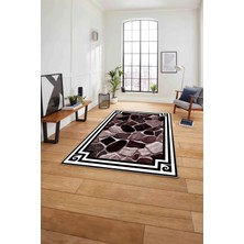 Napoli Home Çerçeveli Mermer Görünümlü Yıkanabilir Kaymaz Yolluk Mutfak Salon Halısı, Çerçeveli-124-Bordo,