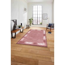 Napoli Home Çerçeveli Vektörel Mermer Desenli Yıkanabilir Kaymaz Yolluk Mutfak Salon Halısı, Çerçeveli-95-Pembe,