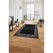 Napoli Home Çerçeveli Geleneksel Desen Yıkanabilir Kaymaz Yolluk Mutfak Salon Halısı, Çerçeveli-107-Siyah,