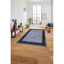 Napoli Home Çerçeveli Çizgi Detaylı Modern Yıkanabilir Kaymaz Yolluk Mutfak Salon Halısı,Çerçeveli-101-Lacivert,